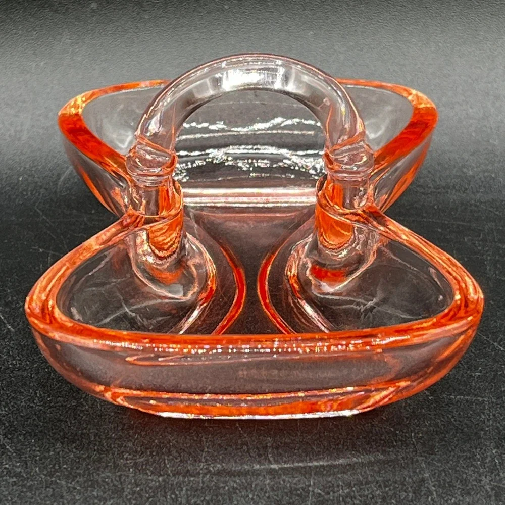 Vtg Heisey Yeoman Pink Depression Glass Bow Tie Flamingo Dish 3.75 x 1.75 in